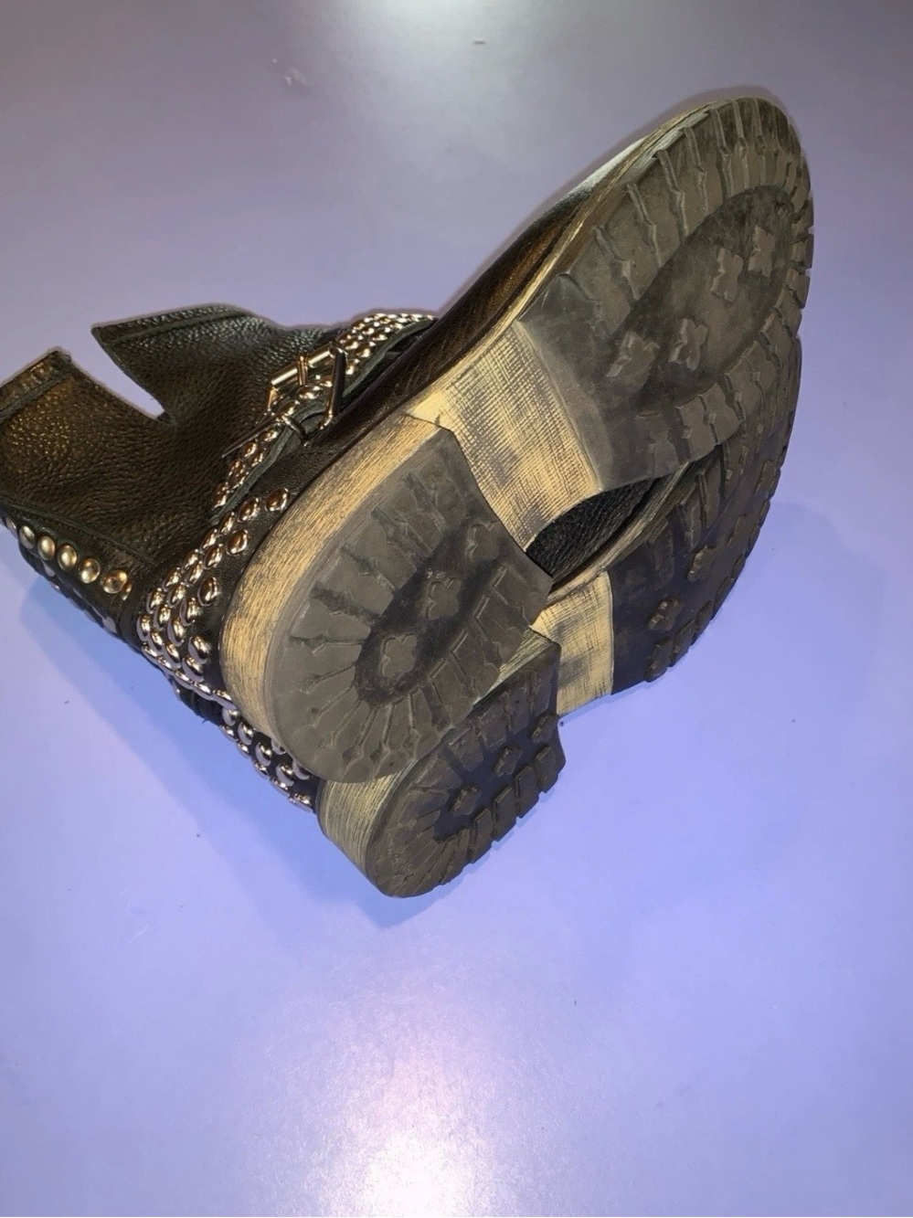 Steve Madden "Fraankie" Black Studded Leather Moto Boots - Picture 6 of 7